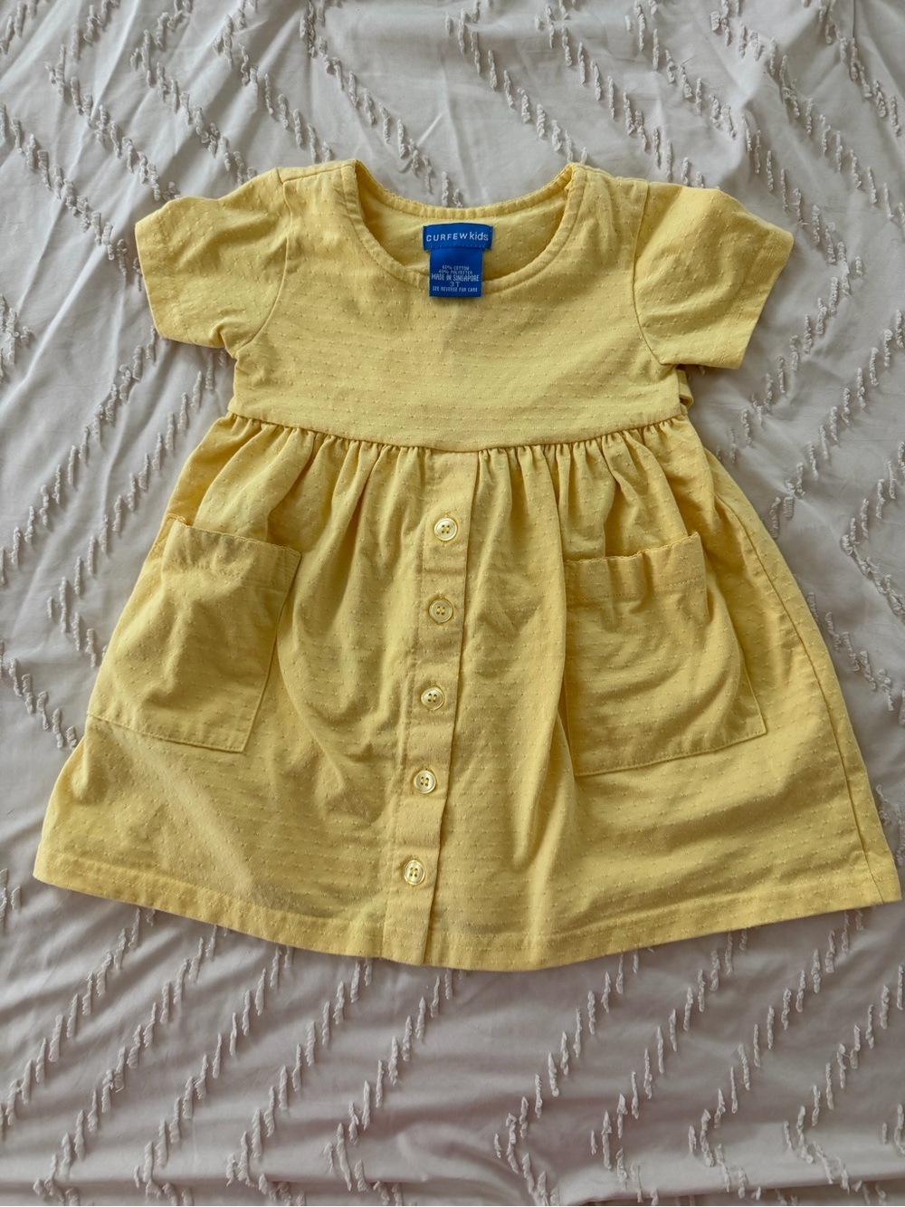 Curfew Yellow Cotton Pocket-Front Casual Dress for Girls